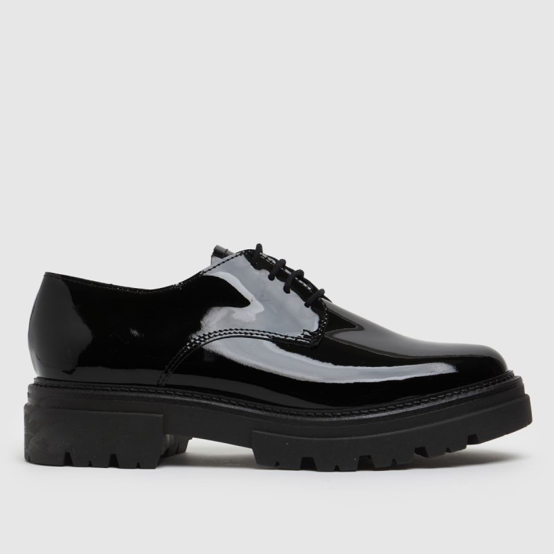 Schuh Libra Patent Leather Lace Up Flat Shoes Dr.Martens NZ Black