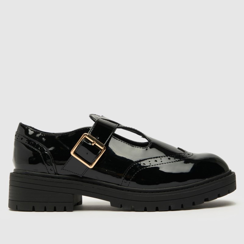 Black Schuh Wide Fit Luca Patent Tbar Flat Shoes Dr.Martens NZ