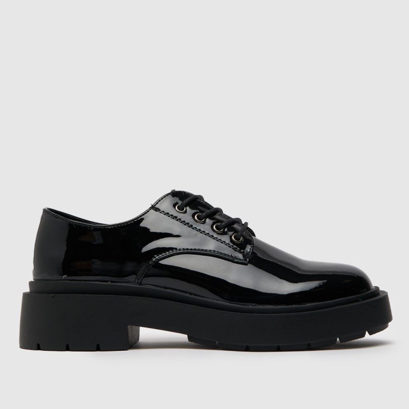 Schuh Liana Patent Lace Up Shoe Flat Shoes Black Dr.Martens NZ