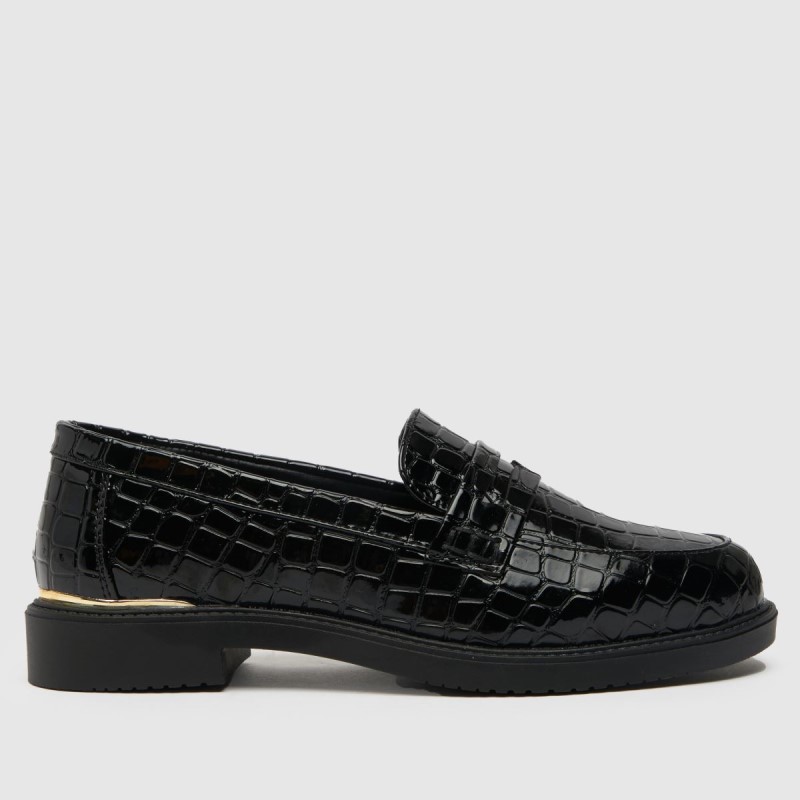 Schuh Wide Fit Lenzo Patent Loafer Flat Shoes Black Dr.Martens NZ