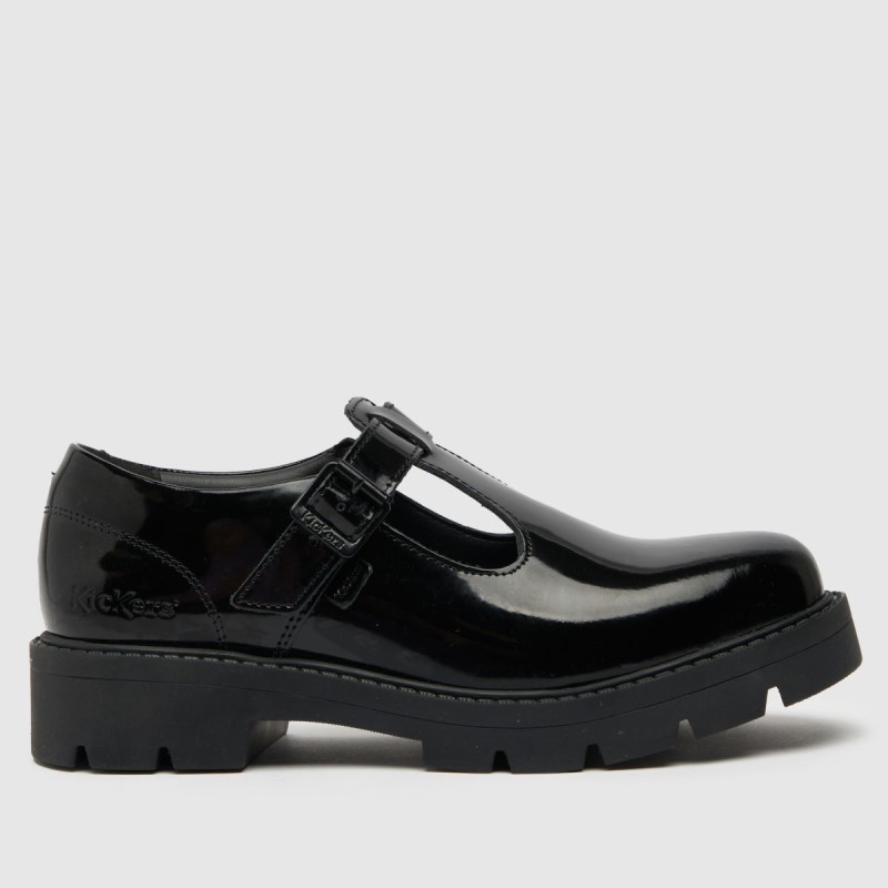 Kickers Kori T Bar Patent Mono Flat Shoes Black Dr.Martens NZ