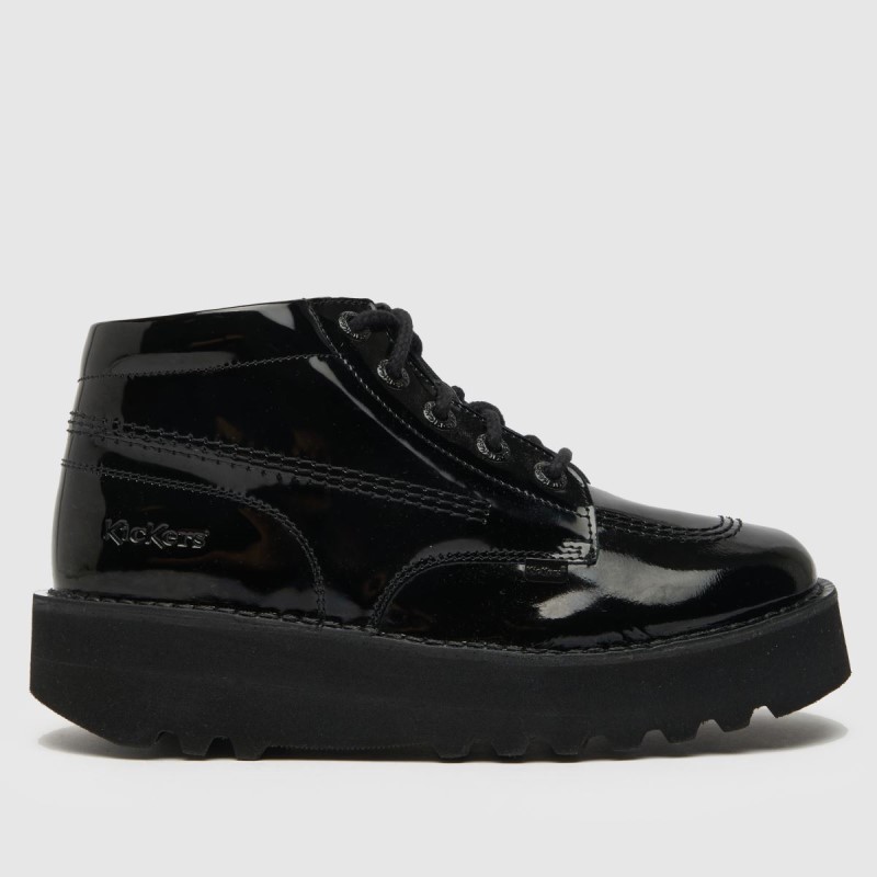 Black Dr.Martens NZ Kickers Hi Stack Patent Mono Flat Shoes