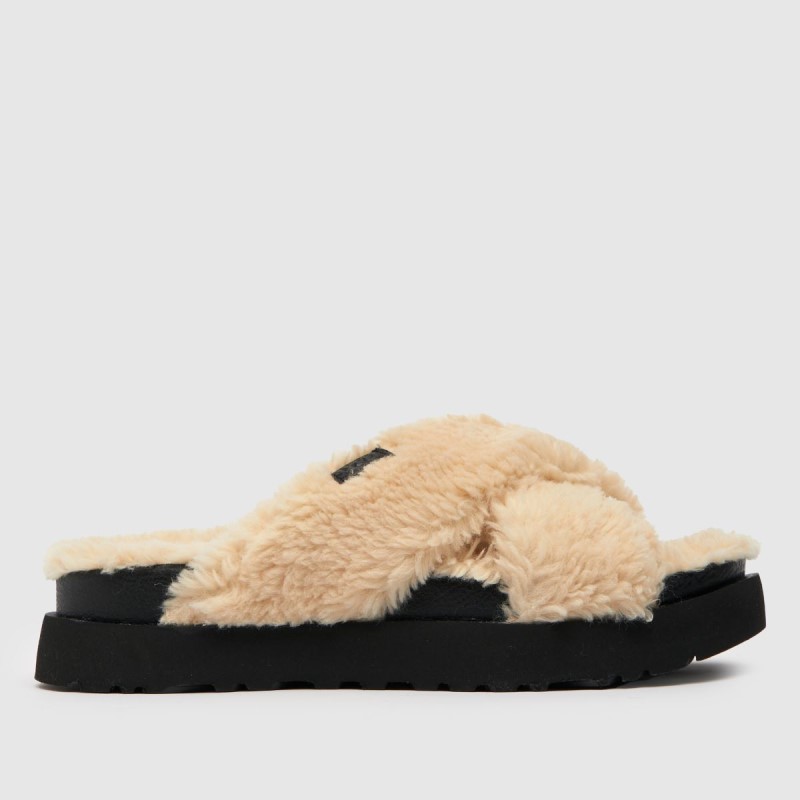 Natural Dr.Martens NZ Ugg Fuzz Sugar Cross Slide Slippers
