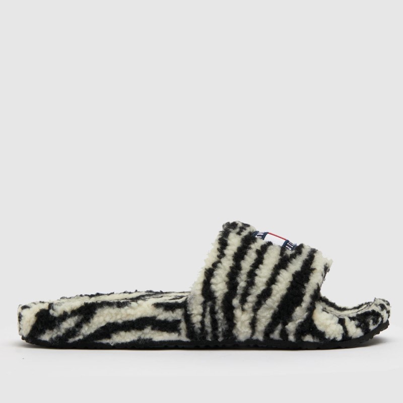 Tommy Jeans Wild Animal Print Pool Slide Slippers White-Black Dr.Martens NZ