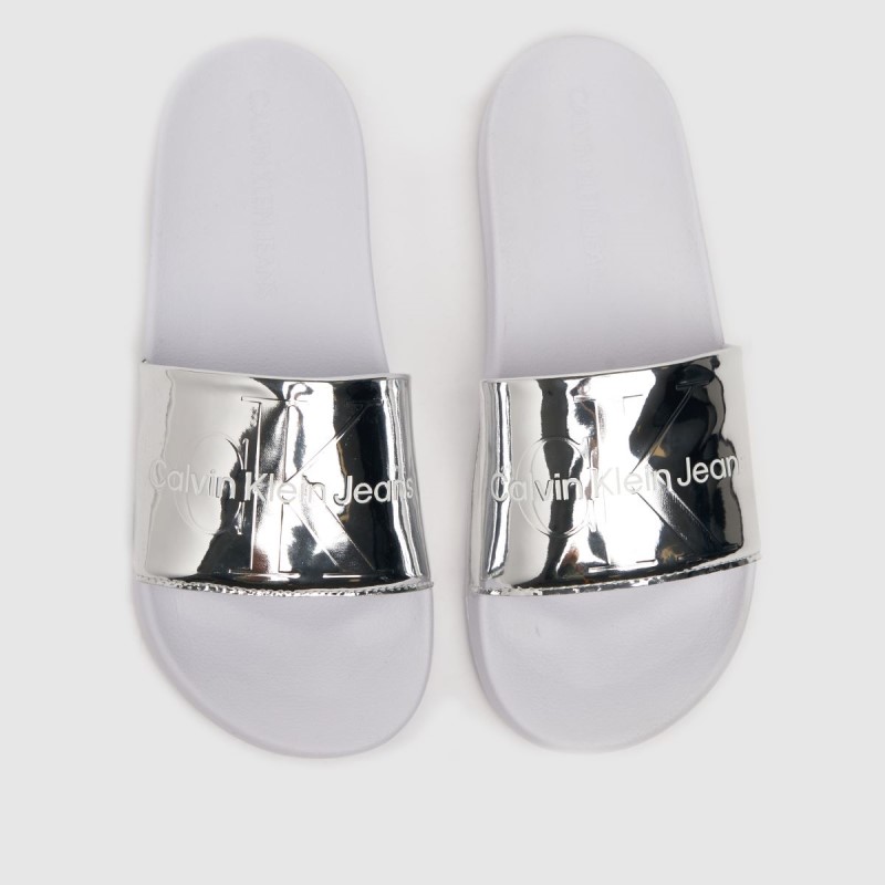 Ck Jeans Slide Monogram Sandals Dr.Martens NZ Silver