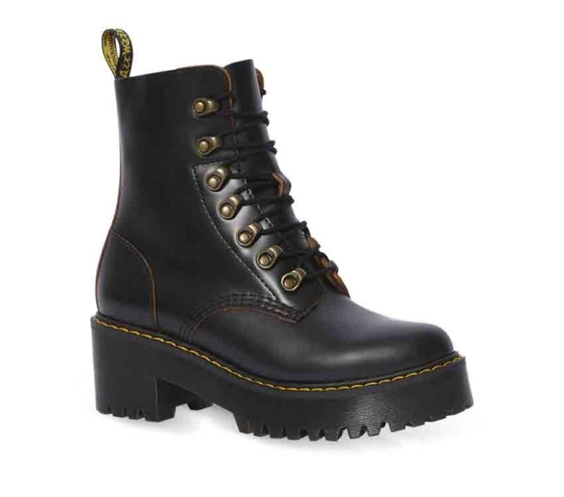 Leona Vintage Heeled Boot Black Vintage Smooth Dr.Martens NZ