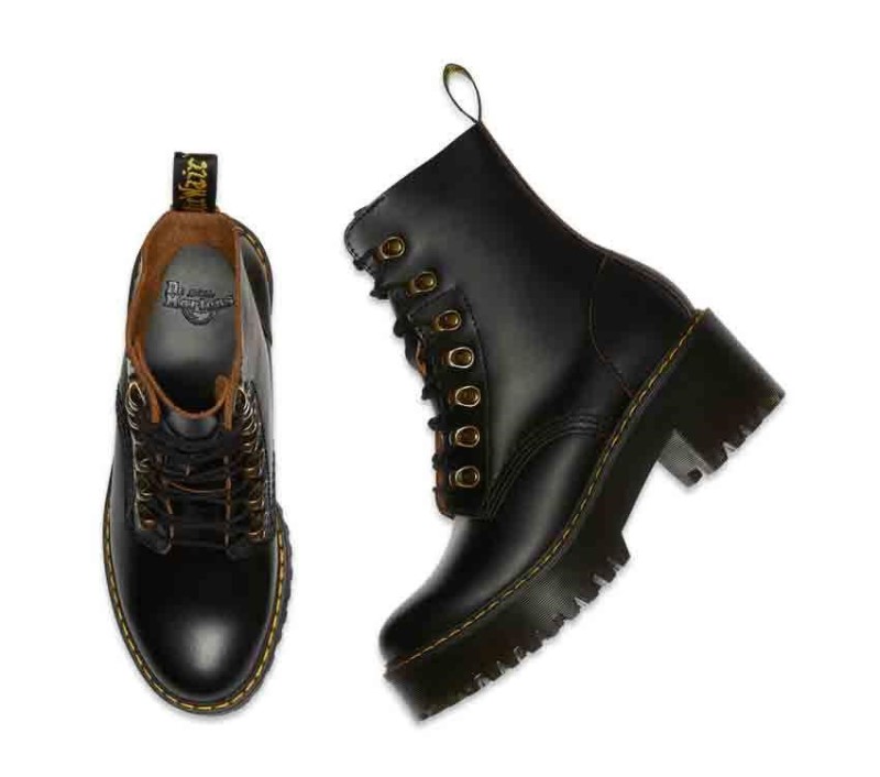 Leona Vintage Heeled Boot Black Vintage Smooth Dr.Martens NZ