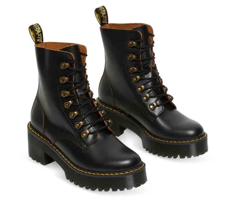 Leona Vintage Heeled Boot Black Vintage Smooth Dr.Martens NZ