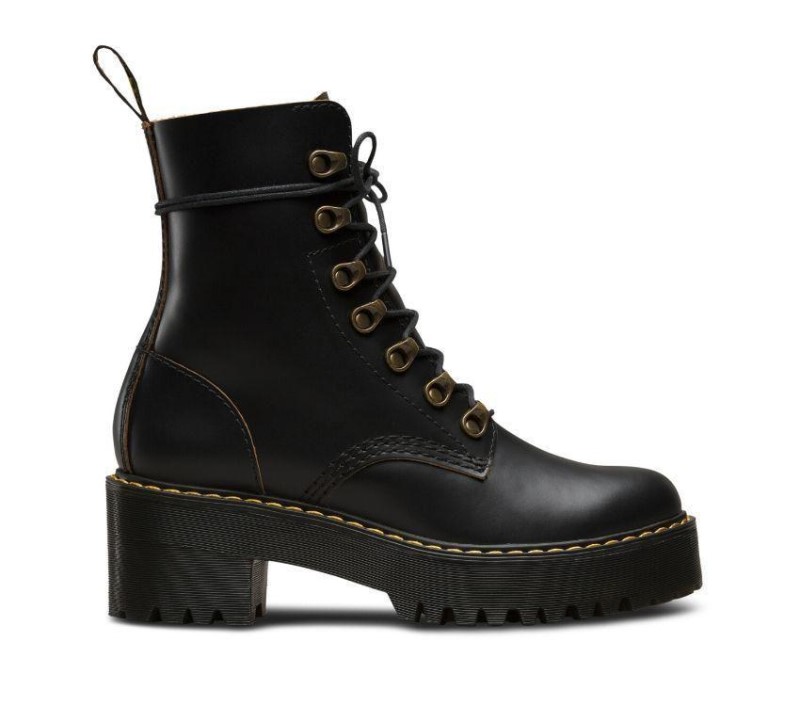 Leona Vintage Heeled Boot Black Vintage Smooth Dr.Martens NZ