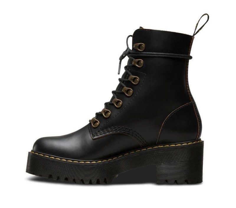 Leona Vintage Heeled Boot Black Vintage Smooth Dr.Martens NZ