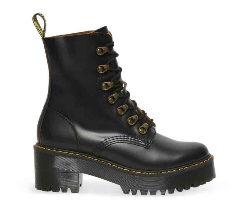 Leona Vintage Heeled Boot Black Vintage Smooth Dr.Martens NZ