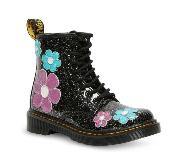 Black (Black Base Large Silver Glitter)/Turquoise Blue Dr.Martens NZ Junior 1460 Glitter Patent