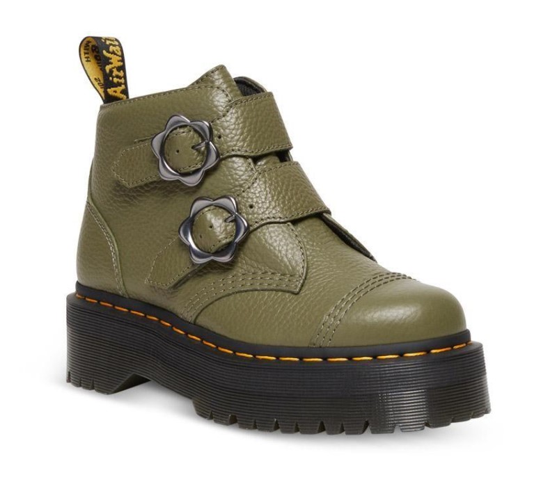 Dr.Martens NZ Khaki Green Milled Nappa Devon Flower 2 Strap