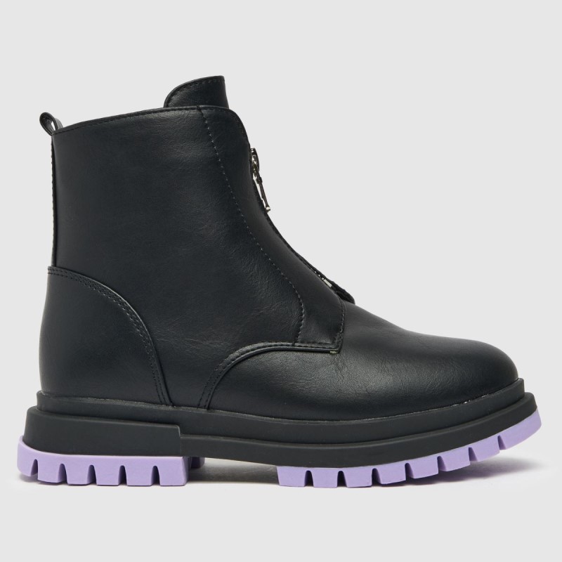 Black-Purple Dr.Martens NZ Schuh Cute Front Zip Girls Junior Boots